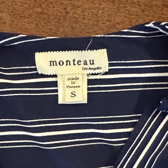 Monteau Navy & White Striped Sleeveless Wrap Jumpsuit with Tie Waist - Picture 3 of 3